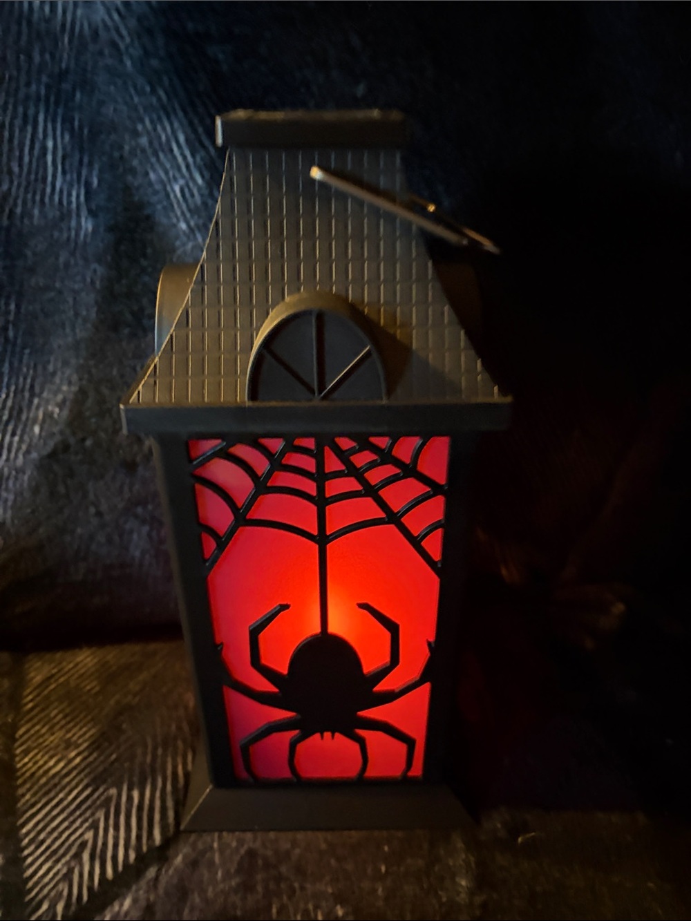 Black Spider Lantern with Red Glow - Home Accents